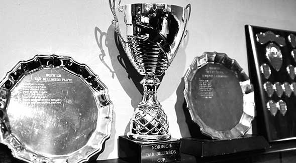 The Norwich Bar Billiards silverware. Photo courtesy of Mr P Lievens